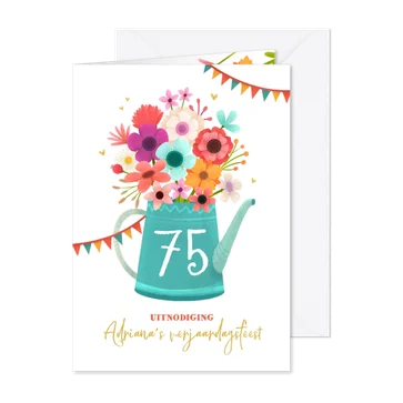 Uitnodiging verjaardagsfeest bloemen hartjes slingers
